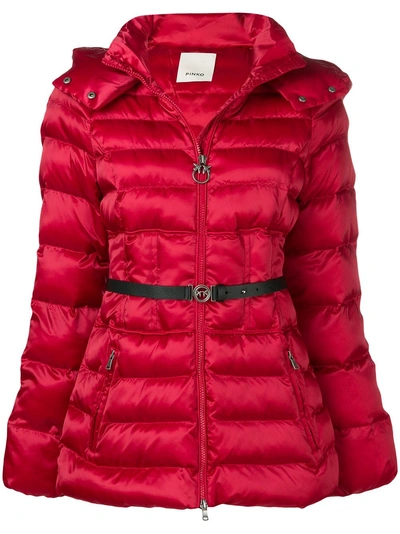 Shop Pinko Belted Padded Jacket In Red