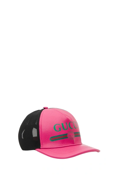 Shop Gucci Print Leather Baseball Hat In Fuxia