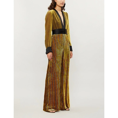 Shop Diane Von Furstenberg Striped Velvet Jumpsuit In Golden Rod
