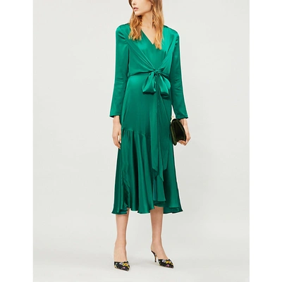Shop Kitri Sadie V-neck Silk-blend Dress In Emerald