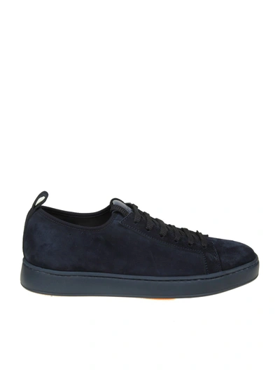 Shop Santoni Sneakers In Blue Suede