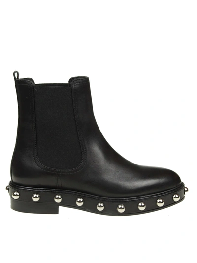 Shop Red Valentino Ankle Boot In Black Leather With Applied Studs
