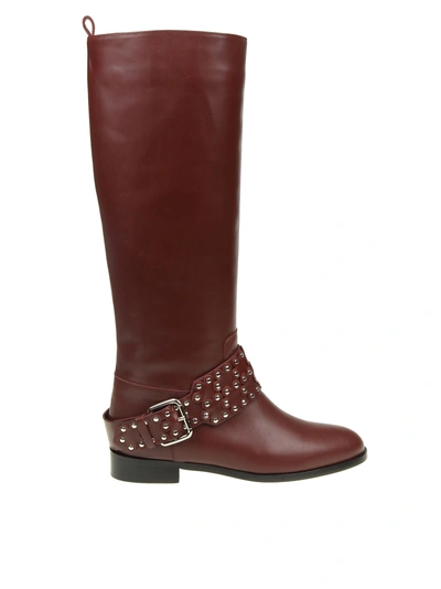 Shop Red Valentino Boot With Leather Strap "flower Puzzle" Color Bordeaux In Wine
