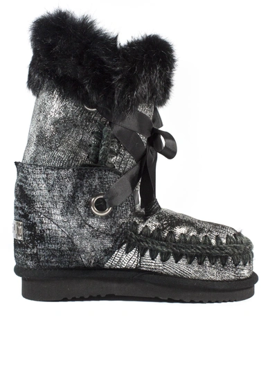 Shop Mou Eskimolace In Black Sheepskin With Laces And Fur.