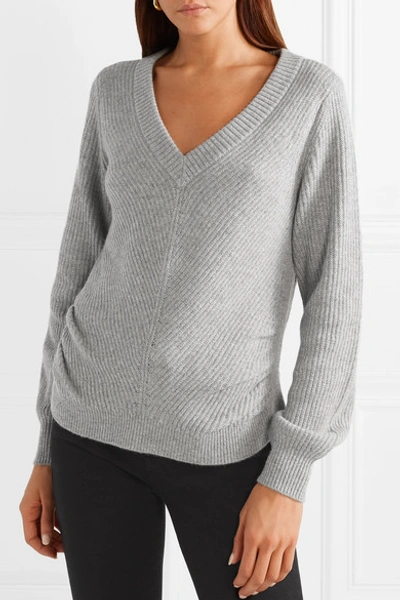 Shop Frame Ruched Wool And Cashmere-blend Sweater In Gray