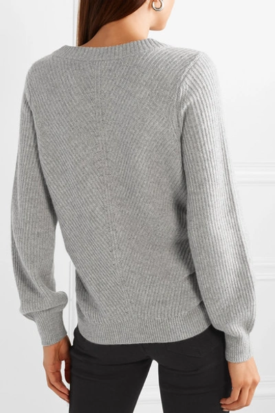 Shop Frame Ruched Wool And Cashmere-blend Sweater In Gray