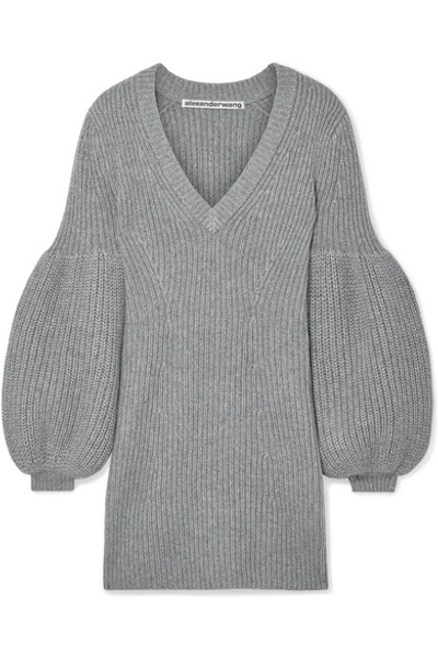 Shop Alexander Wang Cable-knit Wool-blend Mini Dress In Gray