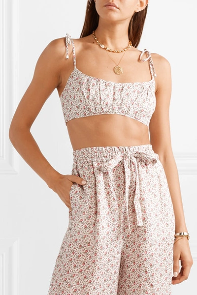 Shop Zimmermann Heathers Cropped Floral-print Linen Top In Cream
