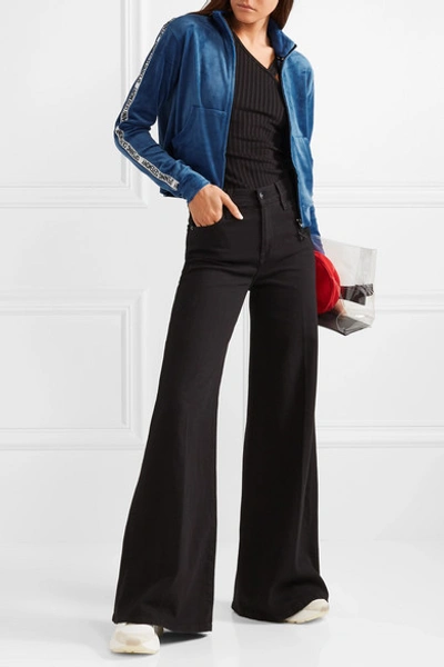 Shop Opening Ceremony Cropped Intarsia-trimmed Velour Jacket In Bright Blue