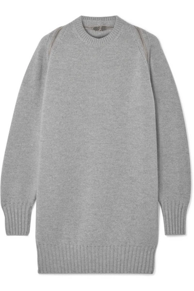 Shop Alexander Wang Oversized Zip-detailed Ribbed Merino Wool Sweater In Gray