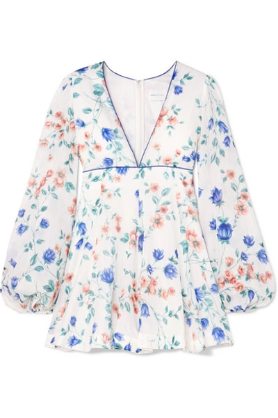 Shop Alice Mccall Bluebell Floral-print Cotton And Silk-blend Mini Dress In White