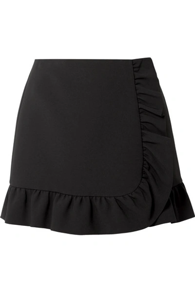 Shop Miu Miu Ruffled Cady Wrap Mini Skirt In Black