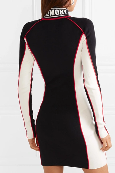 Shop Opening Ceremony Optic Intarsia-trimmed Color-block Stretch-knit Mini Dress In Black