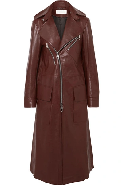 Shop Chloé Leather Coat In Brown