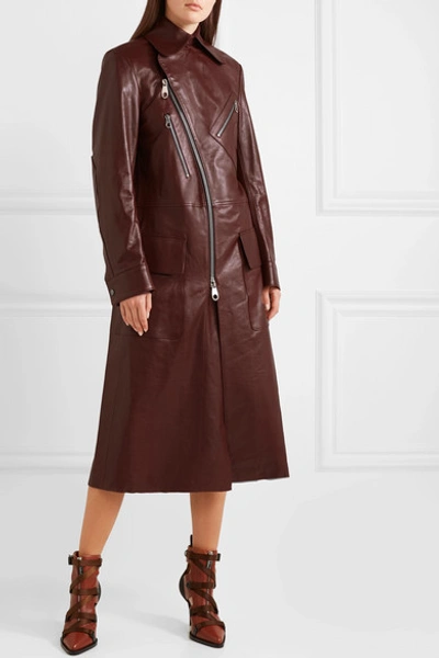 Shop Chloé Leather Coat In Brown