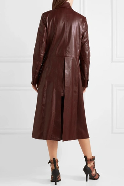 Shop Chloé Leather Coat In Brown