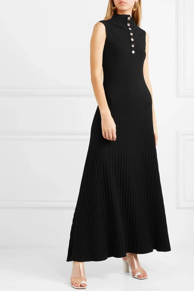 Shop Albus Lumen Rida Ribbed Cotton-blend Jersey Maxi Dress In Black