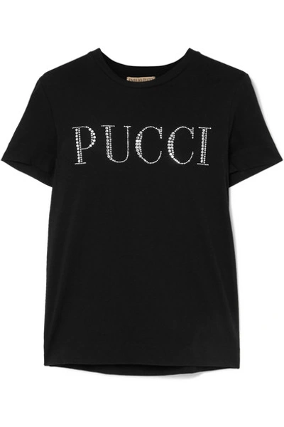 Shop Emilio Pucci Crystal-embellished Cotton-jersey T-shirt In Black