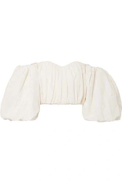 Shop Ellery Lady Chatterley Off-the-shoulder Cotton-blend Moire Top In Ivory