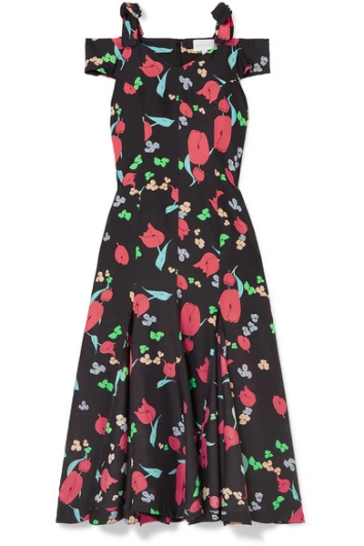 Shop Alice Mccall One Kiss Cold-shoulder Floral-print Crepe De Chine Midi Dress In Black