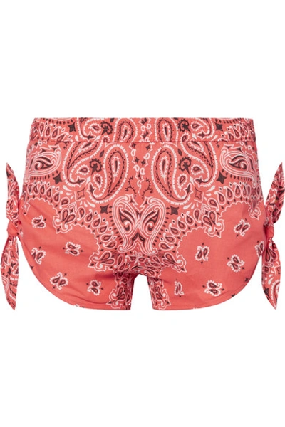 Shop Paradised Knotted Paisley-print Cotton-poplin Shorts In Coral