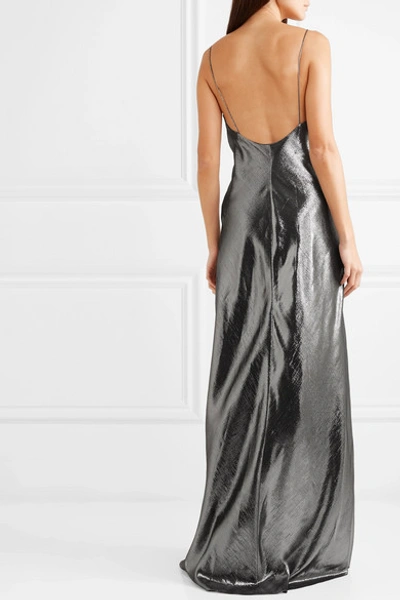 Shop Cushnie Draped Silk-lamé Gown In Gunmetal