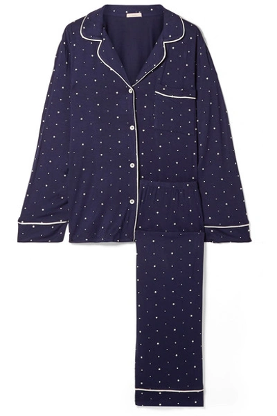 Shop Eberjey Sleep Chic Printed Stretch-jersey Pajama Set In Midnight Blue