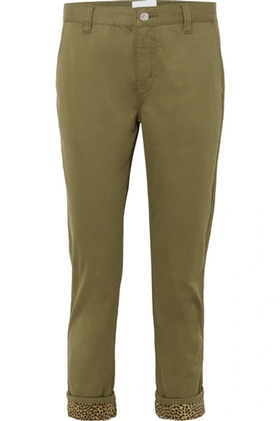 Shop Current Elliott The Confidant Cotton-blend Straight-leg Pants In Green