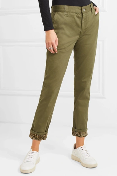 Shop Current Elliott The Confidant Cotton-blend Straight-leg Pants In Green