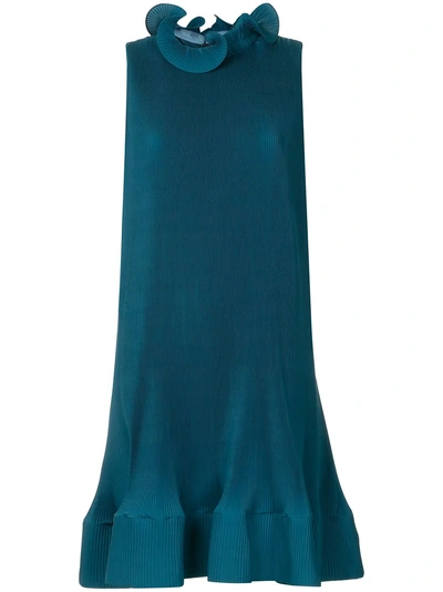 Shop Tibi Pleated Short Sleeveless Dress - Blue