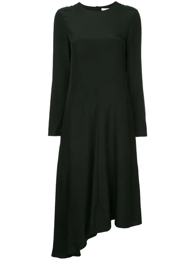 Shop Tibi Asymmetrical Dress Fringe Back In Black