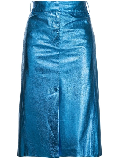 Shop Tibi High-waisted Midi Skirt In Blue