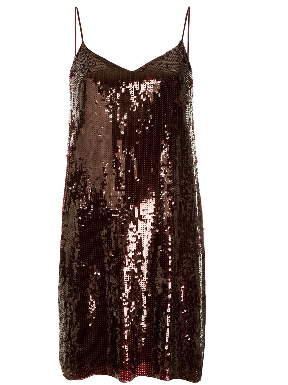 red sequin slip dress