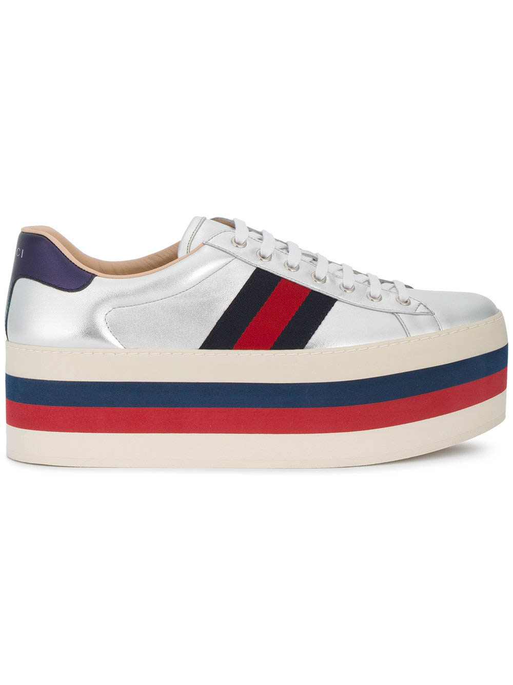 Gucci 80mm New Ace Leather Platform Sneakers In Metallic | ModeSens