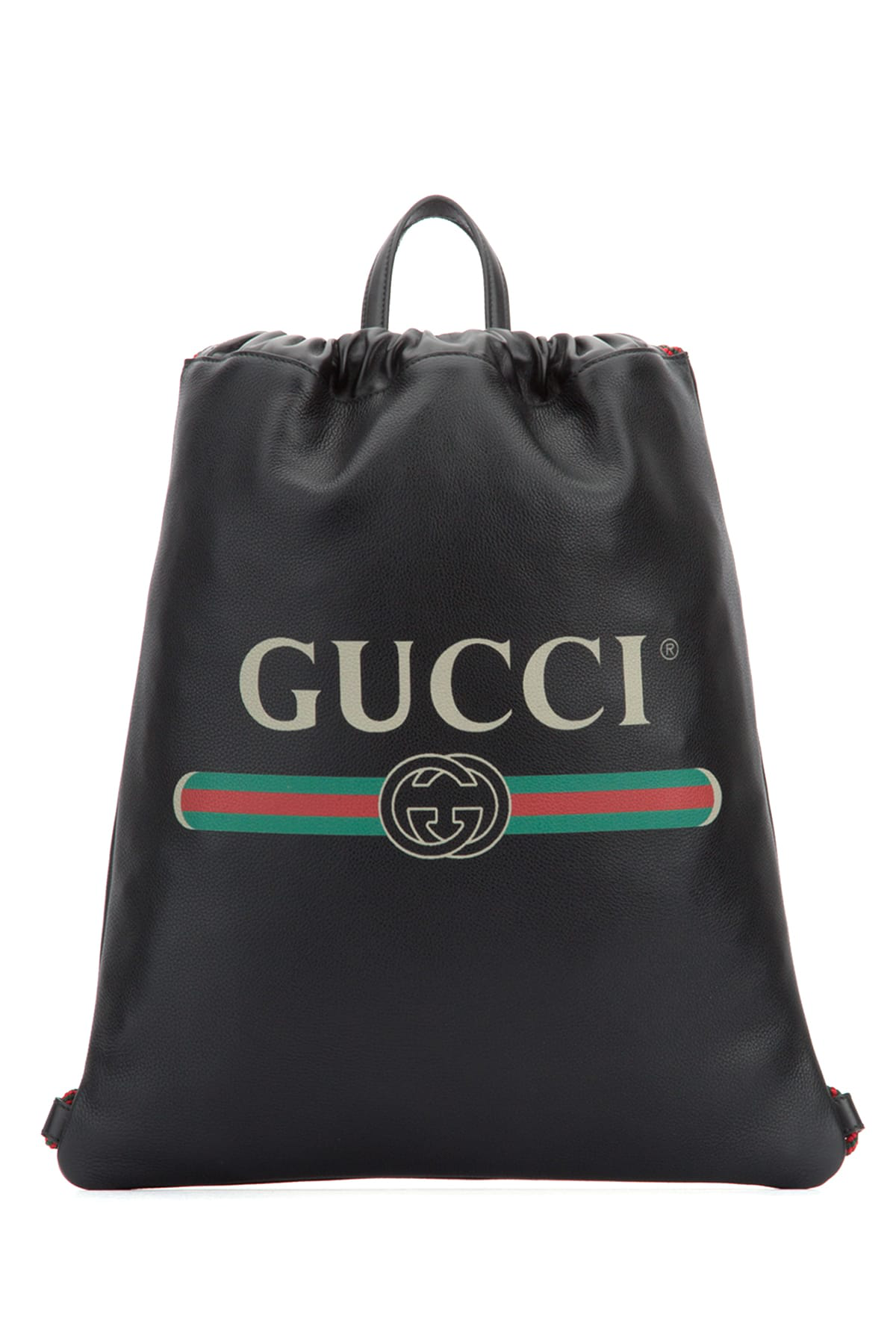 black leather drawstring backpack