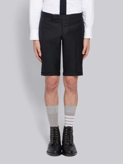 Shop Thom Browne Engineered Side Seam Stripe Solid Wool Twill Skinny Shorts In Blue