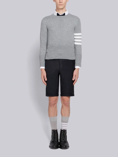 Shop Thom Browne Engineered Side Seam Stripe Solid Wool Twill Skinny Shorts In Blue