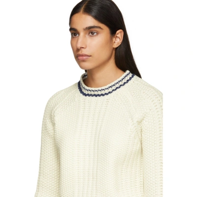 Shop Carven White Striped Trim Sweater In 1004 White