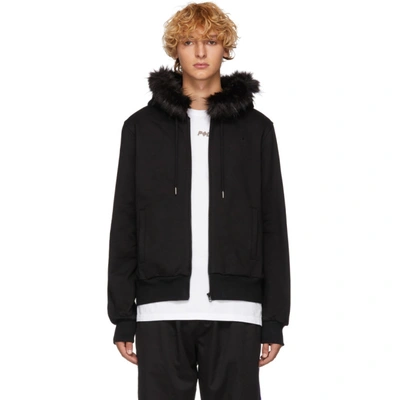 Shop Opening Ceremony Black Faux-fur Trim Hoodie In 0001 Black