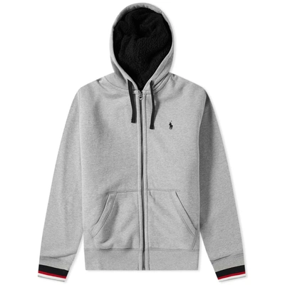 Shop Polo Ralph Lauren Sherpa Lined Zip Hoody In Grey