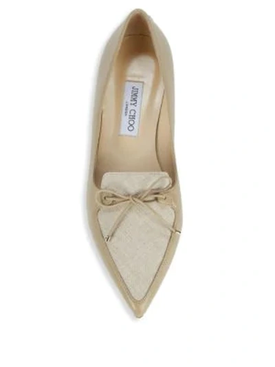 Shop Jimmy Choo Genna Leather & Linen Point Toe Loafers In Chai