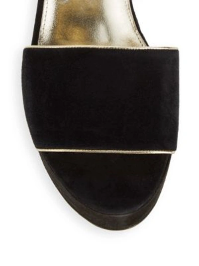 Shop Ferragamo Lucrezia Metallic Leather-trimmed Suede Wedge Sandals In Black