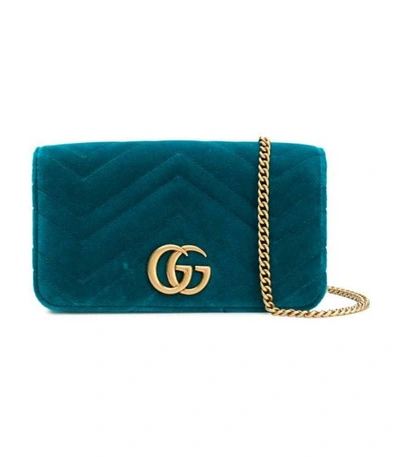 Shop Gucci Gg Marmont Chevron Clutch In Blue