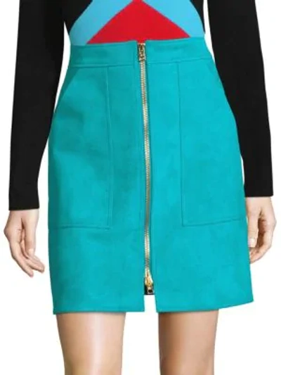 Shop Diane Von Furstenberg Suede Patch-pocket Mini Skirt In Teal