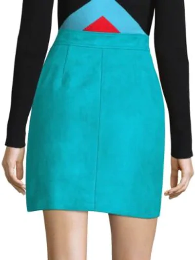 Shop Diane Von Furstenberg Suede Patch-pocket Mini Skirt In Teal