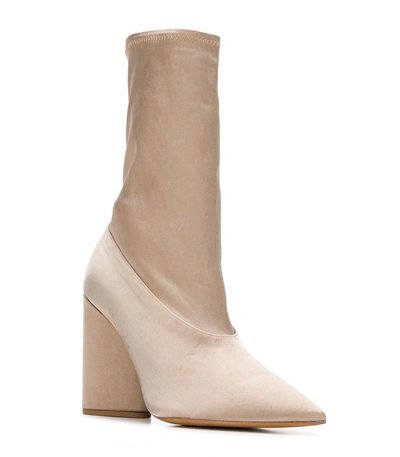 Shop Yeezy Stretch Satin Sock Boot In Beige