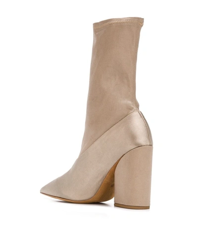 Shop Yeezy Stretch Satin Sock Boot In Beige