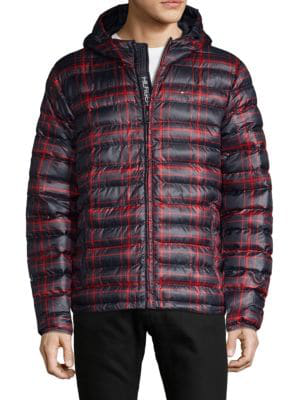 tommy hilfiger plaid puffer jacket