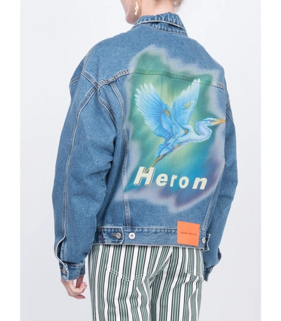 Shop Heron Preston Blue Oversized Graphic Denim Jacket