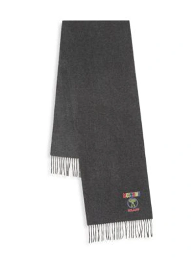 Shop Moschino Logo Wool Scarf In Grey